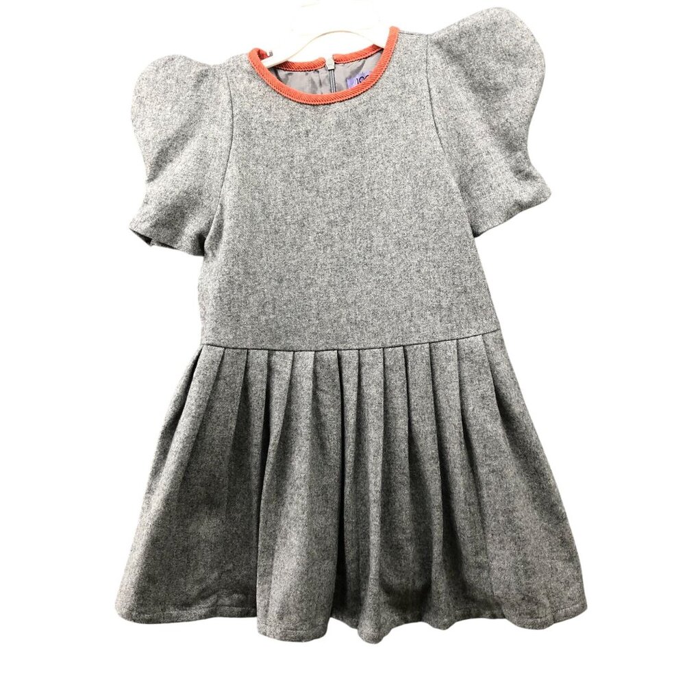 Moque Girls 4T Wool Blend Dress Gray Pleated Puff Sleeve Drew Dress‎ Formal